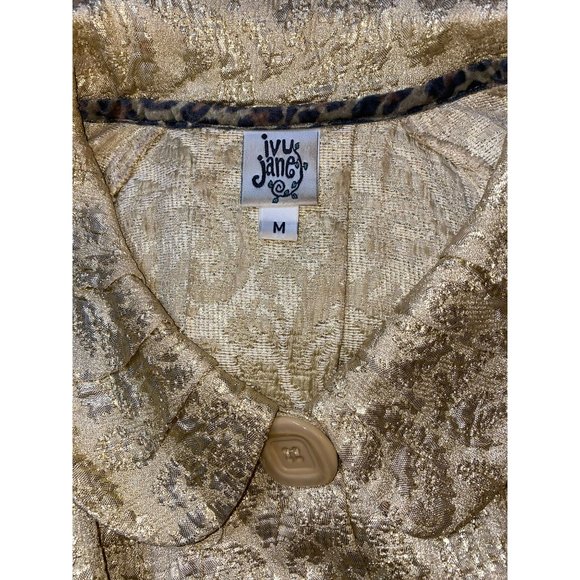Anthropologie Ivy Jane Womens XS Metallic Gold Blazer Peter Pan Collar Ruffle Si - Picture 9 of 9